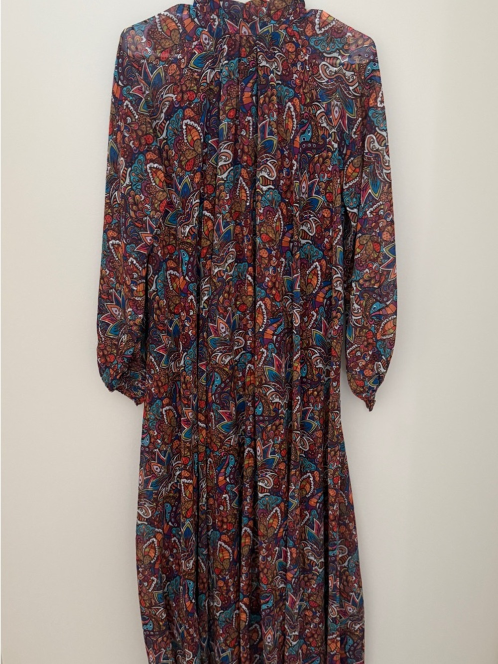 Bohemian Paisley Long Sleeve Maxi Dress - Multi-Color